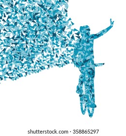 Cyclists rider winner vector background concept made of fragments isolated on white