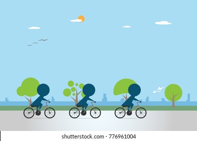 cyclists riding bicycle on bike lane, health concept