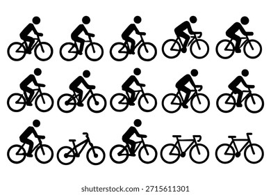 Ciclistas andando de bicicleta em várias poses ciclista