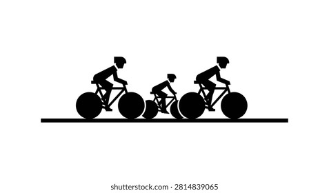 Cyclists riding bikes along ground in nature park setting silhouette graphic style for fitness and active lifestyle concepts art.