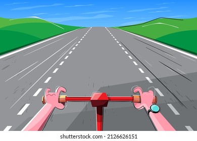 Cyclists should use bike paths to ensure safety from cars on the road. Flat vector design illustration