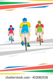 Cyclists sportsmen vector illustration. Bicyclists competition graphic design. Colorful bicycle racers (riders) concept.
