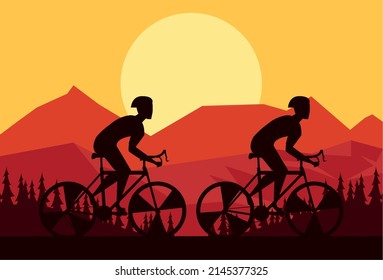 cyclists in sunset landscape scene