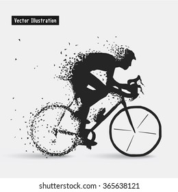 Cyclists. Vector eps10 illustration. Particle divergent composition