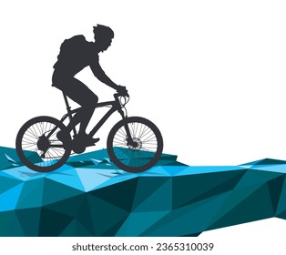 Cyclist-tourist on a MTB mountain bike, hike. Vector isolate. Copy space. 