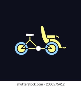 Cyclo taxi RGB color icon for dark theme. Trishaw bike. Tourist attraction. Three-wheel bicycle. Isolated vector illustration on night mode background. Simple filled line drawing on black