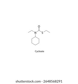 Cicloato estrutura esquelética. Ilustração esquemática do composto herbicida de tiocarbamato. Diagrama simples, fórmula química.