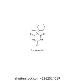 Cyclobarbital flat skeletal molecular structure Barbiturate drug used in insomnia, anxiety, siezures treatment. Vector illustration.