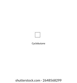 Estrutura esquelética de ciclobutano. Ilustração esquemática do composto de hidrocarbonetos alifáticos. Diagrama simples, fórmula química.