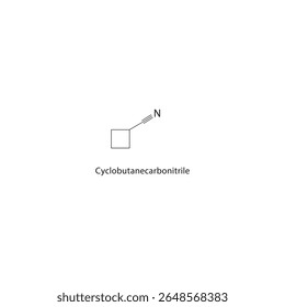 Estrutura esquelética de ciclobutanocarbonitrilo. Ilustração esquemática do composto de nitrilo. Diagrama simples, fórmula química.