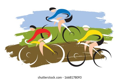 
Cyclocross mountain bike, cyclists.
Expressive stylized drawing of three cyclists on grunge background. Vector available.