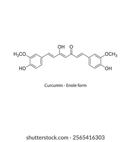 Cyclocurcumin skeletal structure diagram.Curcuminoid compound molecule scientific illustration.