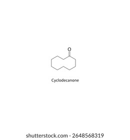 Estrutura esquelética de ciclodecanona. Ilustração esquemática do composto de cetona. Diagrama simples, fórmula química.