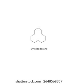 Estrutura esquelética de ciclododecano. Ilustração esquemática do composto de hidrocarbonetos alifáticos. Diagrama simples, fórmula química.
