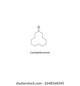 Estrutura esquelética de ciclododecanona. Ilustração esquemática do composto de cetona. Diagrama simples, fórmula química.