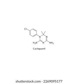 Cycloguanil flat skeletal molecular structure Antiparasitic drug used in malaria treatment. Vector illustration.