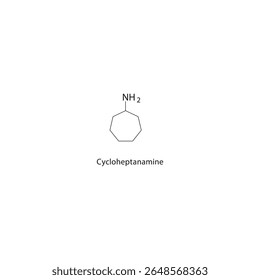 Estrutura esquelética de cicloheptanamina. Ilustração esquemática do composto de amina alifática. Diagrama simples, fórmula química.