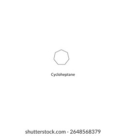 Estrutura esquelética do cicloheptano. Ilustração esquemática do composto de hidrocarbonetos saturados. Diagrama simples, fórmula química.