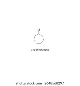 Estrutura esquelética de cicloheptanona Ilustração esquemática do composto de cetona. Diagrama simples, fórmula química.