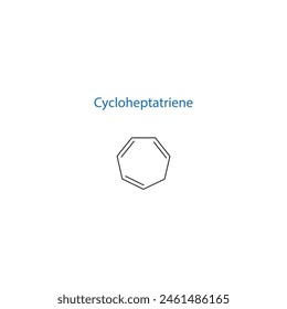 Cycloheptatriene molecule skeletal structure diagram.organic compound molecule scientific illustration on white background.

