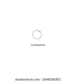 Estrutura esquelética ciclohepteno. Ilustração esquemática do composto cíclico de hidrocarbonetos insaturado. Diagrama simples, fórmula química.