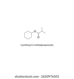 Cyclohexyl 2-methylpropanoate skeletal structure. Ester compound schematic illustration. Simple diagram, chemical formula.