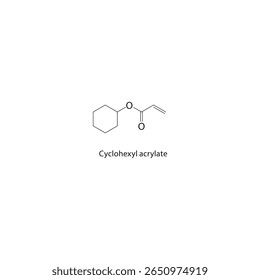 Estrutura esquelética de acrilato de ciclohexilo. ilustração esquemática do composto éster. Diagrama simples, fórmula química.