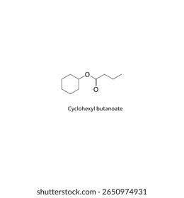 Estrutura esquelética do butanoato de ciclohexilo. ilustração esquemática do composto éster. Diagrama simples, fórmula química.