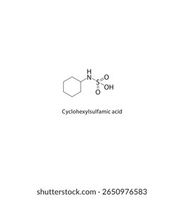 Cyclohexylsulfamic acid skeletal structure. Sulfamic acid compound schematic illustration. Simple diagram, chemical formula.