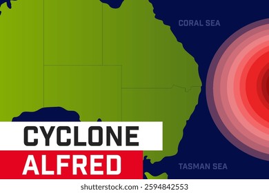 Cyclone Alfred tracking off the coast of Australia, threatening coastal regions of the continent, path forecast.