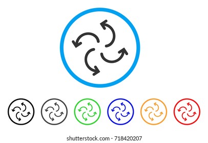 Cyclone Arrows rounded icon. Style is a flat Cyclone arrows gray symbol inside light blue circle with black, gray, green, blue, red, orange color versions.
