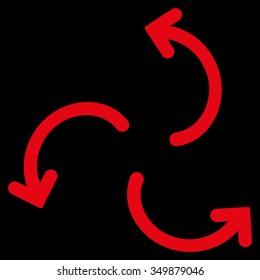 Cyclone Arrows vector icon. Style is flat symbol, red color, rounded angles, black background.