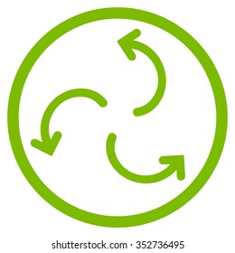 Cyclone Arrows vector icon. Style is flat circled symbol, eco green color, rounded angles, white background.