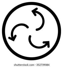 Cyclone Arrows vector icon. Style is flat circled symbol, black color, rounded angles, white background.