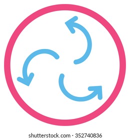 Cyclone Arrows vector icon. Style is bicolor flat circled symbol, pink and blue colors, rounded angles, white background.
