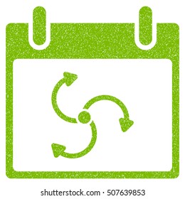 Cyclone Calendar Day grainy textured icon for overlay watermark stamps. Flat symbol with dirty texture. Dotted vector eco green ink rubber seal stamp with grunge design on a white background.