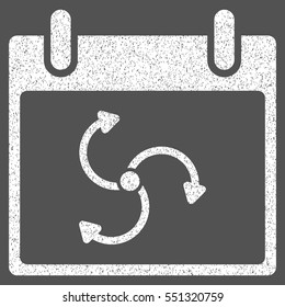 Cyclone Calendar Day grainy textured icon for overlay watermark stamps. Flat symbol with scratched texture. Dotted vector white ink rubber seal stamp with grunge design on a gray background.