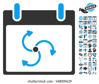 Cyclone Calendar Day icon with bonus calendar and time management icon set. Vector illustration style is flat iconic symbols, blue and gray, white background.