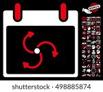 Cyclone Calendar Day pictograph with bonus calendar and time management pictograms. Vector illustration style is flat iconic symbols, red and white, black background.