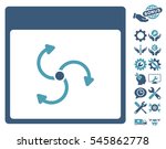 Cyclone Calendar Page pictograph with bonus tools pictograms. Vector illustration style is flat iconic symbols, cyan and blue, white background.
