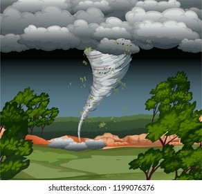 Cyclone hit the forest illustration