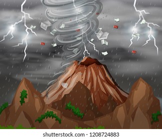 El ciclón golpeó la ilustración de la montaña