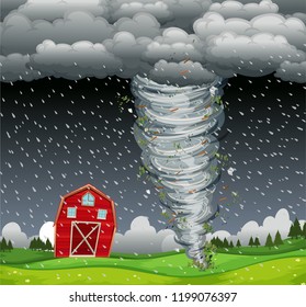 Cyclone hit the rural area illustration