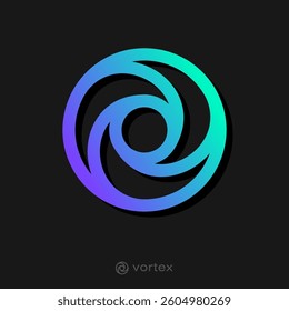 Cyclone logo. Simple icon with blue gradient. Dynamic elements as vortex.