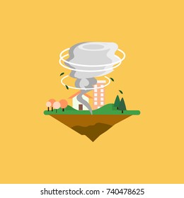 Cyclone scene vector with building trees and wind yellow in green background