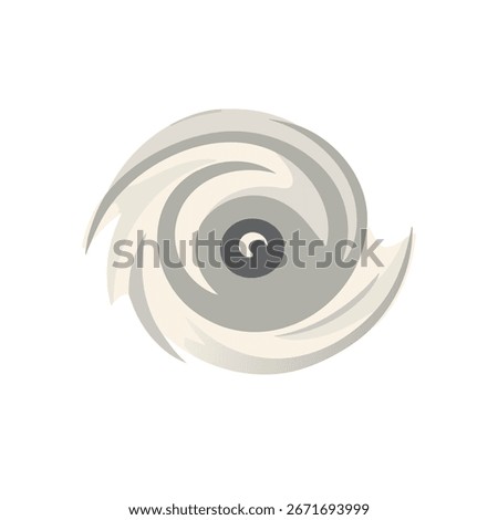 a cyclone seen from above, simple flat illustration, two-color design of soft gray and off-white, simple and iconic spiral shape, minimal detail, isolated on a solid white background
