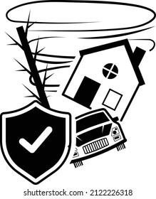 Cyclone or thunder storm coverage Vector Icon Design, Financial loss Protection Symbol, Risk management Sign, Catastrophe insurance Concept 