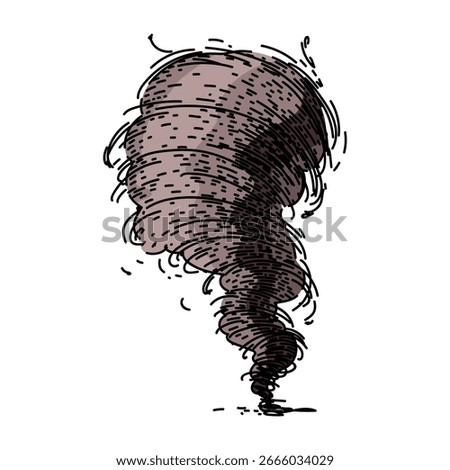 cyclone tornado hand drawn. funnel vortex, storm destruction, damage weather cyclone tornado vector sketch. isolated color illustration