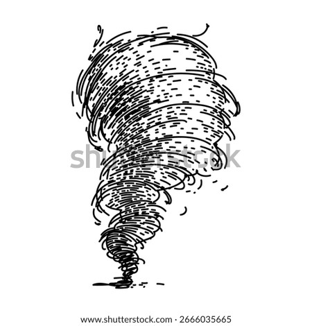 cyclone tornado hand drawn. funnel vortex, storm destruction, damage weather cyclone tornado vector sketch. isolated black illustration