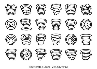 Cyclone twister cloud icons set outline vector. Tornado wind. Storm disaster